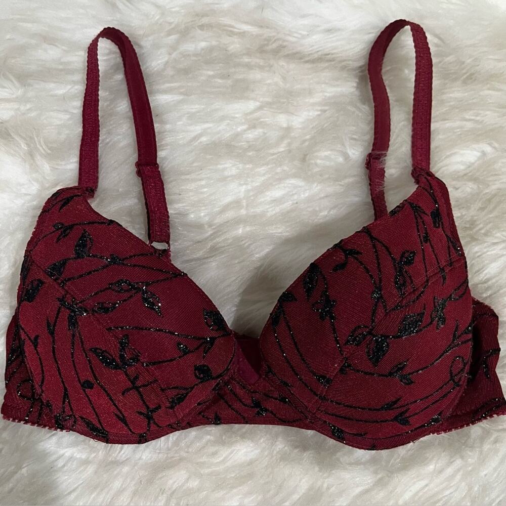 NEW Felina Intimate Moments Vintage Padded Push-up Shimmer Bra Wine Black 34A